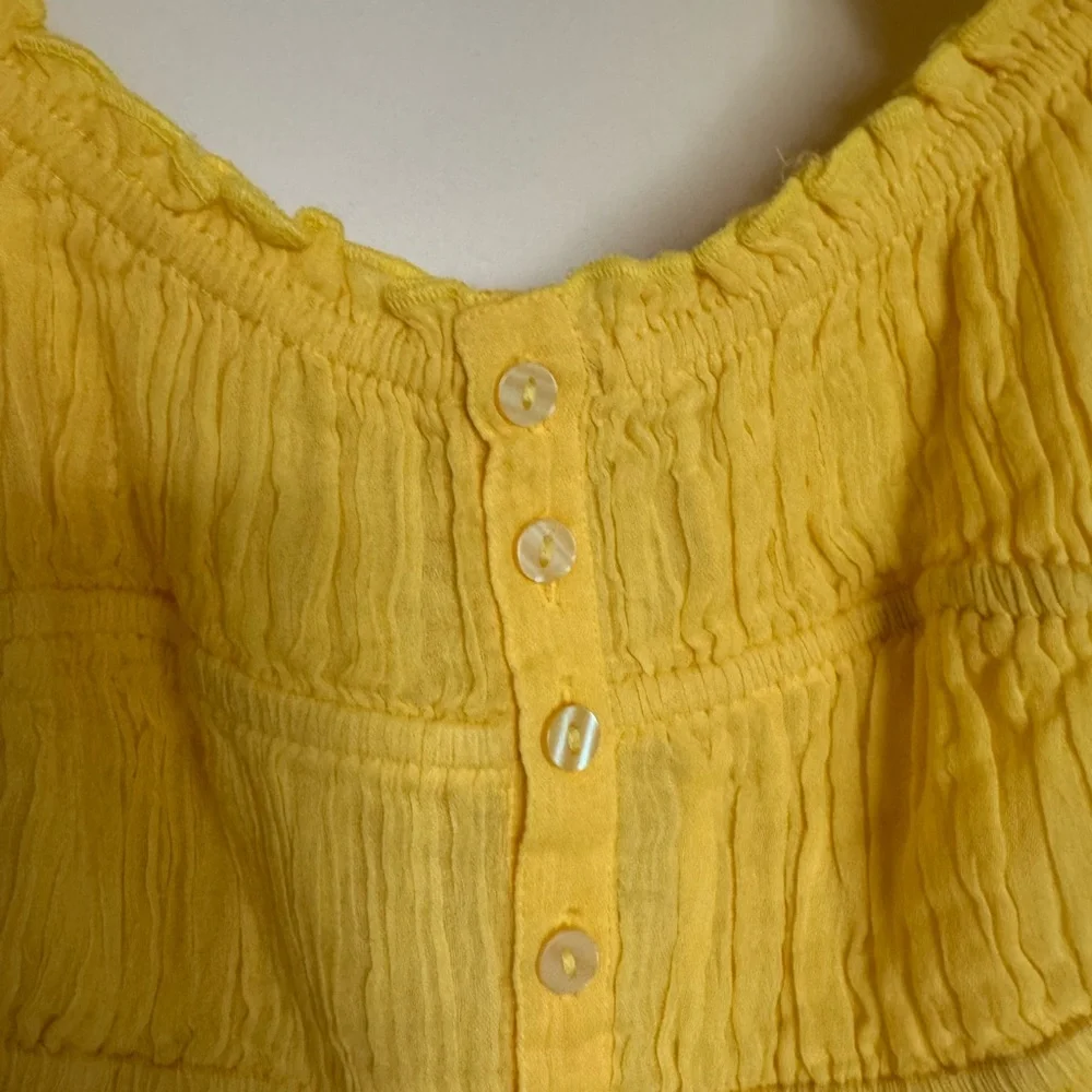Free People Yellow Ruffle Sleeve Button-Front Blouse